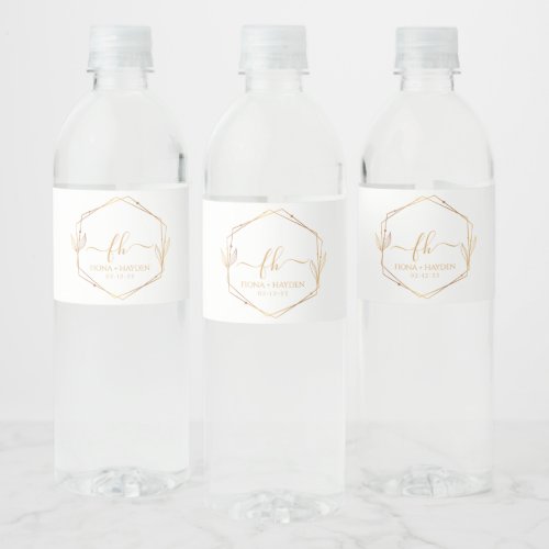 Elegant Classic Gold Monogrammed Initial Wedding Water Bottle Label