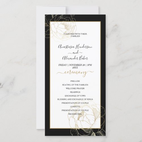 Elegant Classic Gold Rose Wedding Program card