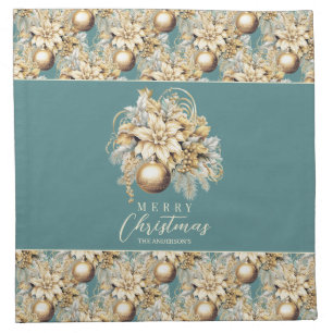 Elegant classic gold teal luxury Christmas bouquet Cloth Napkin