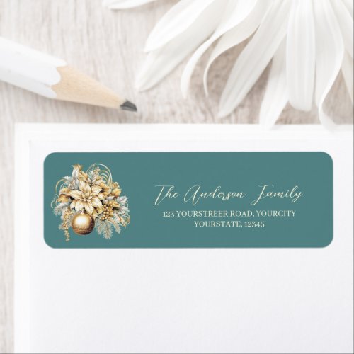 Elegant classic gold teal luxury Christmas bouquet Label