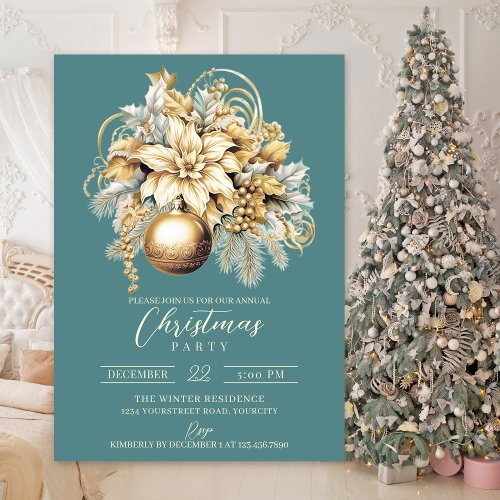Elegant classic gold teal luxury Christmas Invitation