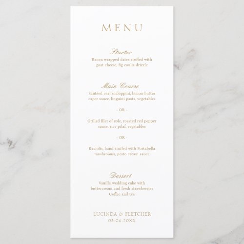 Elegant Classic Gold Traditional Formal Wedding Menu