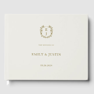 Elegant Classic Golden Crest Monogram Wedding Guest Book