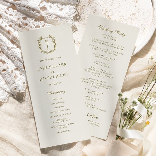 Elegant Classic Golden Crest Monogram Wedding Program