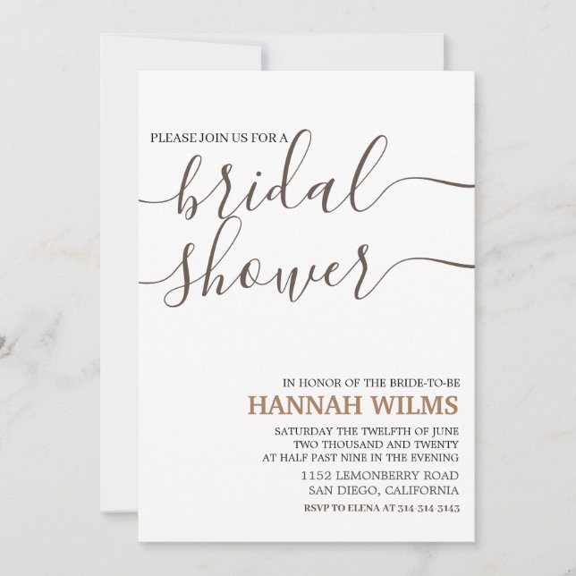 Elegant &Classic Golden Minimalist Bridal Shower Invitation (Front)