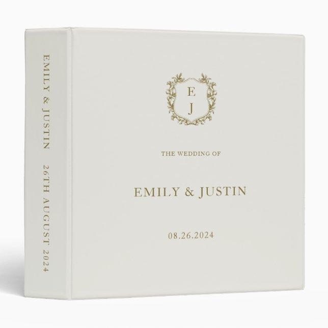 Elegant Classic Golden Monogram Wedding Album 3 Ring Binder (Front/Spine)