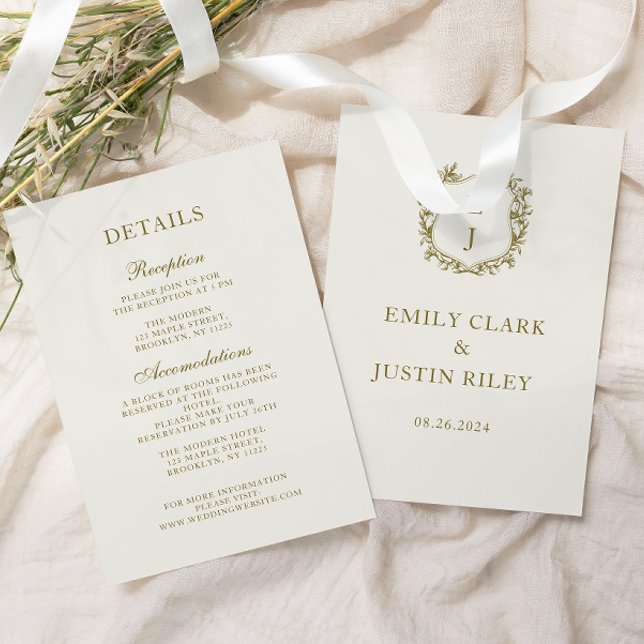 Elegant Classic Golden Monogram Wedding Details Enclosure Card (Creator Uploaded)