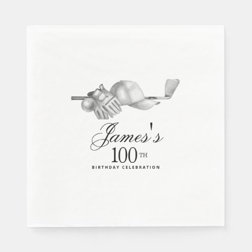 Elegant Classic Golf 100th Birthday Party Custom Napkins