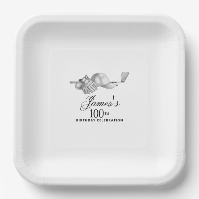 Elegant Classic Golf 100th Birthday Party Custom Paper Plates (Front)