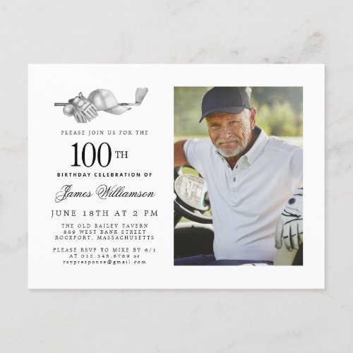 Elegant Classic Golf 100th Birthday Party Photo Invitation Postcard