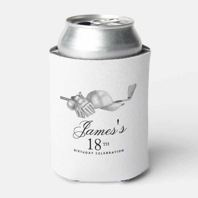 Elegant Classic Golf 18th Birthday Party Custom Can Cooler (Can Front)