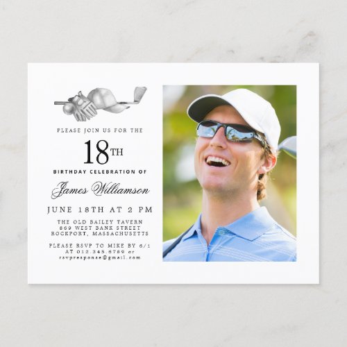 Elegant Classic Golf 18th Birthday Party Photo Invitation Postcard