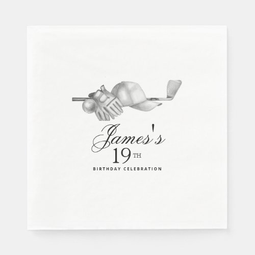 Elegant Classic Golf 19th Birthday Party Custom Napkins