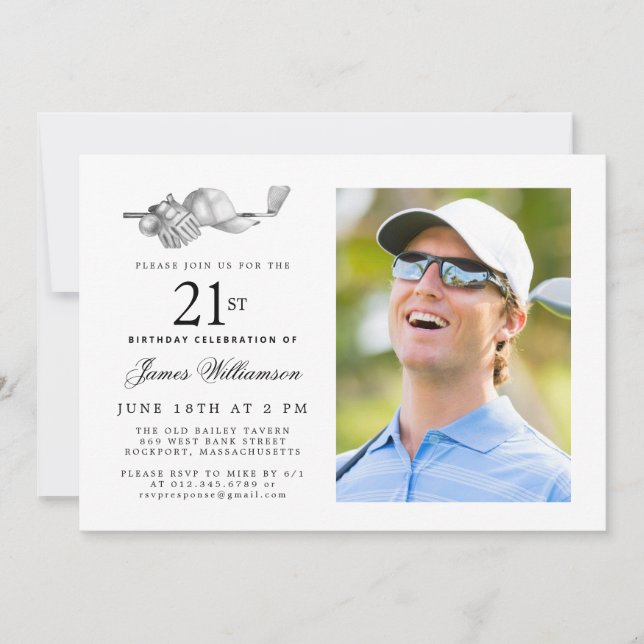 Elegant Classic Golf 21st Birthday Party Photo Invitation (Front)