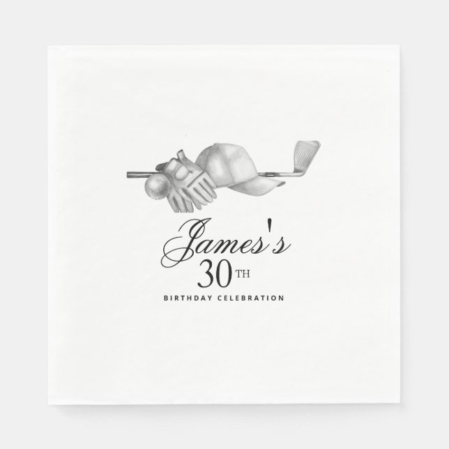 Elegant Classic Golf 30th Birthday Party Custom Napkins (Front)