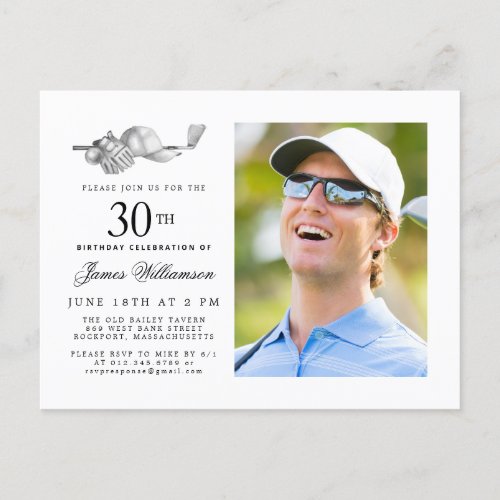 Elegant Classic Golf 30th Birthday Party Photo Invitation Postcard