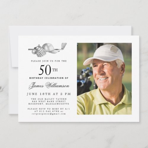 Elegant Classic Golf 50th Birthday Party Photo Invitation