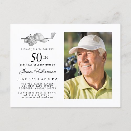 Elegant Classic Golf 50th Birthday Party Photo Invitation Postcard