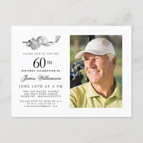Elegant Classic Golf 60th Birthday Party Photo Invitation Postcard