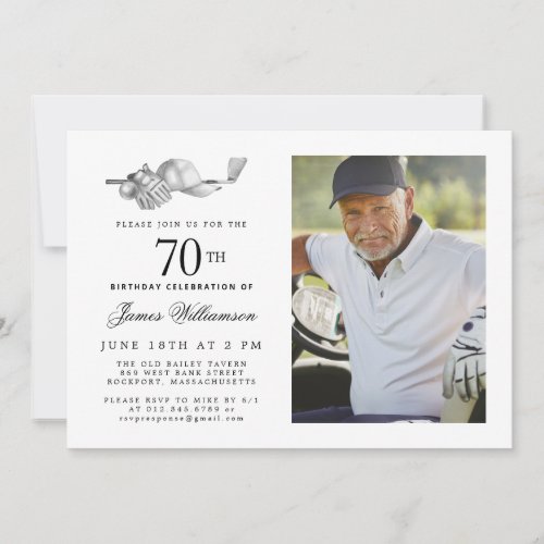 Elegant Classic Golf 70th Birthday Party Photo Invitation