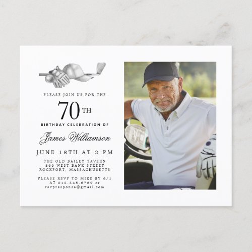 Elegant Classic Golf 70th Birthday Party Photo Invitation Postcard