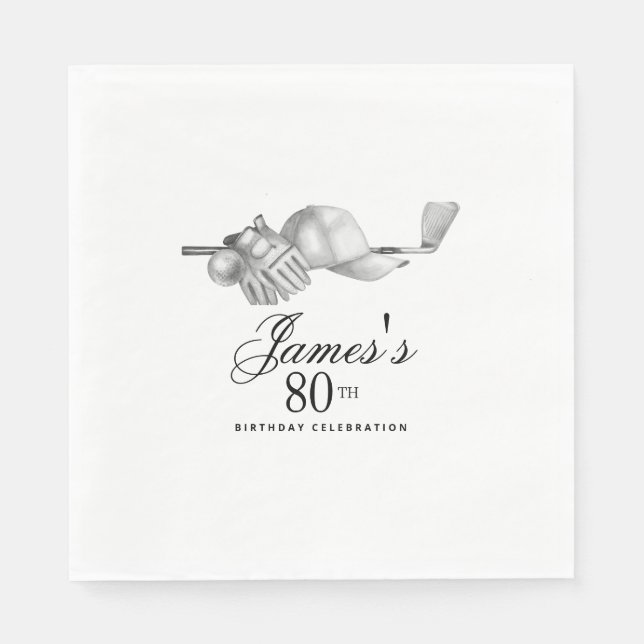 Elegant Classic Golf 80th Birthday Party Custom Napkins (Front)