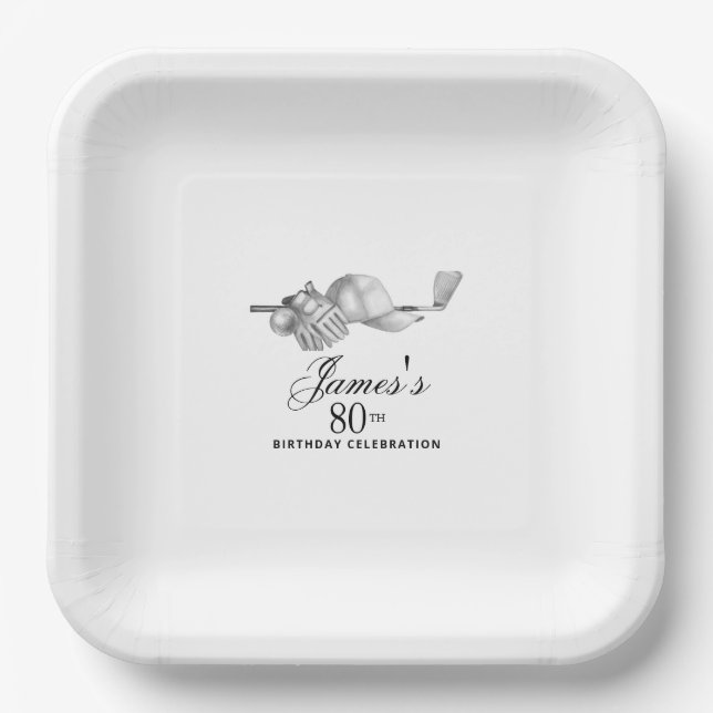 Elegant Classic Golf 80th Birthday Party Custom Paper Plates (Front)