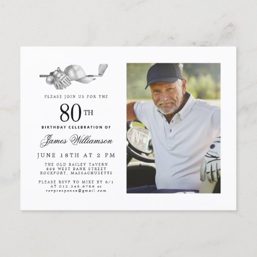 Elegant Classic Golf 80th Birthday Party Photo Invitation Postcard