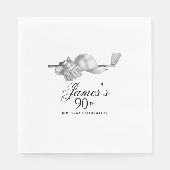 Elegant Classic Golf 90th Birthday Party Custom Napkins (Front)