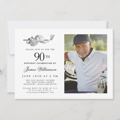 Elegant Classic Golf 90th Birthday Party Photo Invitation