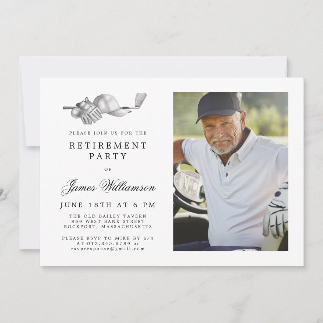 Elegant Classic Golf Theme Retirement Party Photo Invitation (Front)