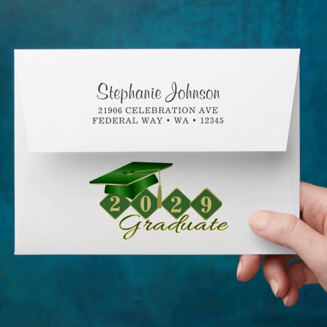 Elegant Classic Graduation Green & Gold Envelope (Hand)