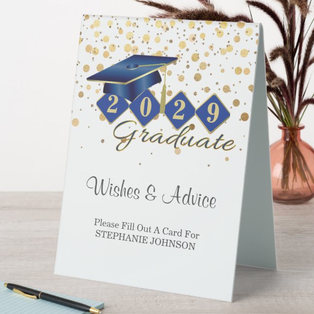 Elegant Classic Graduation Party Blue & Gold Table Tent (In SItu (Table))