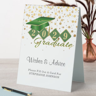Elegant Classic Graduation Party Green & Gold Table Tent