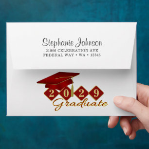 Elegant Classic Graduation Red & Gold Envelope