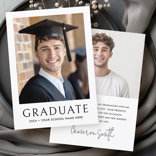 Elegant classic graduation year photo graduate thank you card