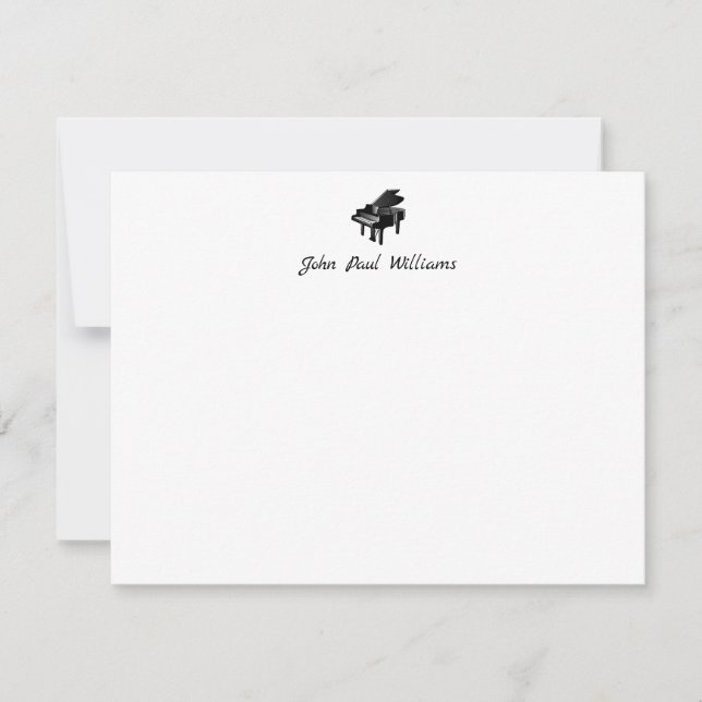 Elegant Classic Grand Piano Music Calligraphy Name Note Card (Front)