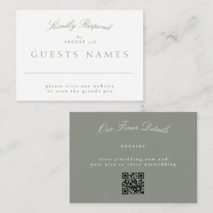 Elegant Classic Gray Green Wedding QR CODE RSVP Note Card