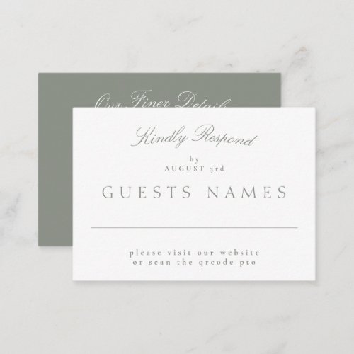 Elegant Classic Gray Green Wedding QR CODE RSVP Note Card