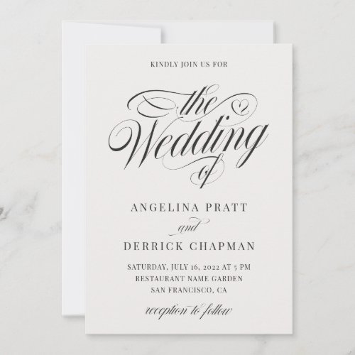 Elegant Classic Gray  Ivory Calligraphy Wedding I Invitation