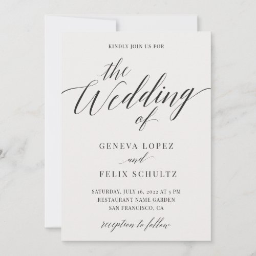 Elegant Classic Gray  Ivory Calligraphy Wedding I Invitation