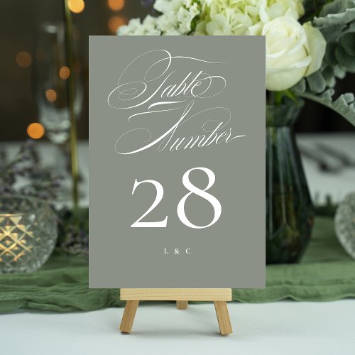 Elegant Classic Gray on White Calligraphy Wedding Table Number