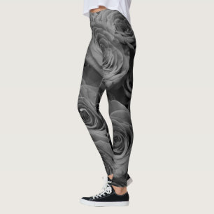 Elegant classic Gray roses gray floral photo Leggings
