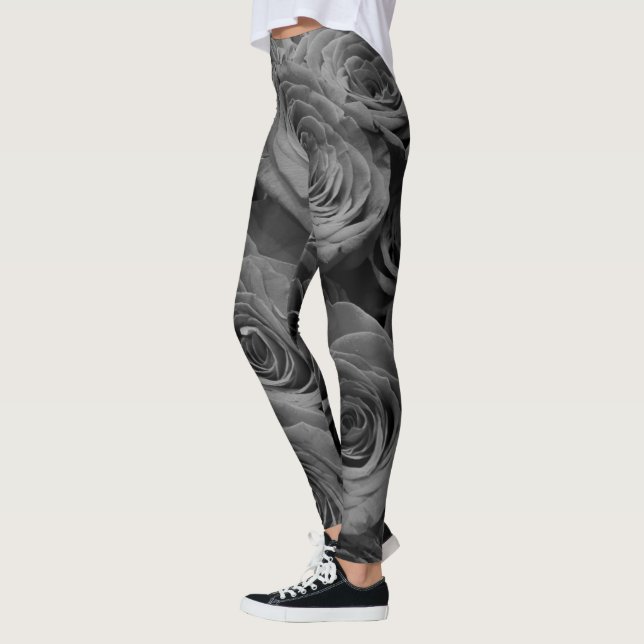 Elegant classic Gray roses gray floral photo  Leggings (Left)