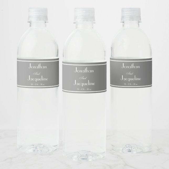 Elegant Classic Gray Wedding Water Bottle Labels (Bottles)
