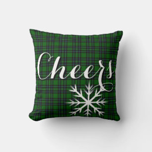 Elegant classic Green Black Plaid snowflake Throw Pillow