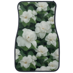 Elegant classic green botanical white floral car floor mat