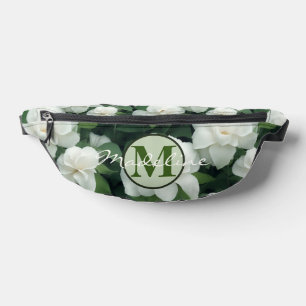 Elegant classic green botanical white floral fanny pack