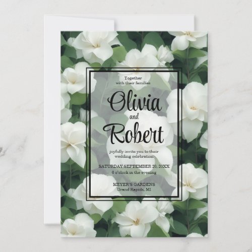 Elegant classic green botanical white floral invitation