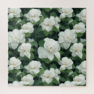 Elegant classic green botanical white floral jigsaw puzzle